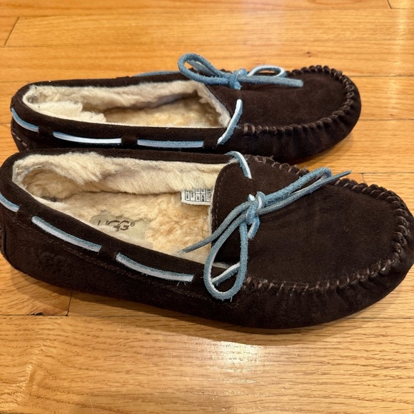 UGG Brown and Blue Loafers with Plush Lining - Picture 4 of 11